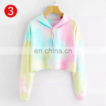 Hoodies Multicolor Casual Women Drawstring Hooded Sweatshirt 2020 Autumn Tie Dye Long Sleeve Hoodies