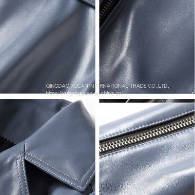 2021NEW FASHION LADIES' GENUINE SHEEPSKIN MOTORCYCLE LEATHER JACKET photo-2