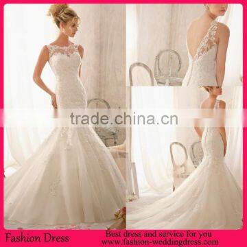 Hot Sale Elegant Wedding Gown Applique Lace Mermaid Wedding Dress Low Back