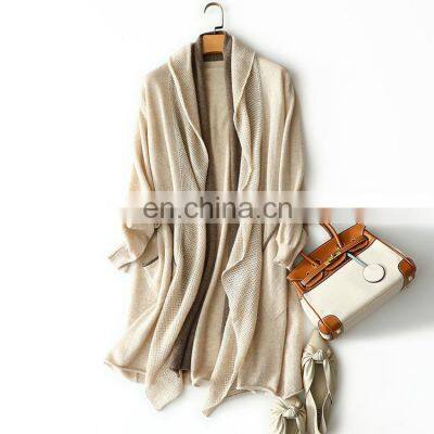 Designer Long Vintage Cardigan Ruffles Open Stitch Women Warm Luxury Cashmere Cardigan Sweater