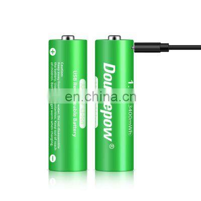 Fast Charging 1.5V 3400mWh AA Lithium USB Rechargeable Battery with LED indicator display for Toys