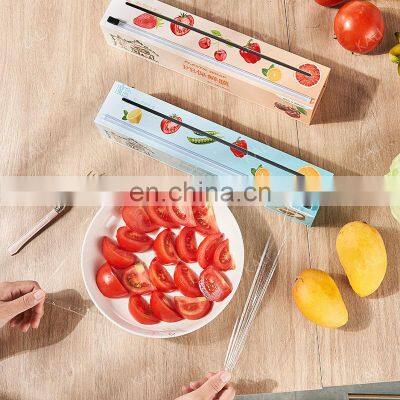 Plastic Film Laminating Food Dispenser Clear Cling Wrap Packaging PE Stretch Film Rolls With Cutter