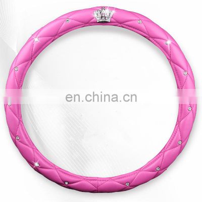 Autoaby Fashion Women PU Leather Car Steering Wheel Covers Diamond Auto Steering-Covers Cases for Lady Girls Car Accessories