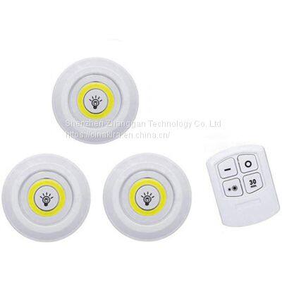 3 Pack COB Battery-powered Wireless Night Stick Tap Touch Lamp Stick-on Push Light for Closets Cabinets Counters