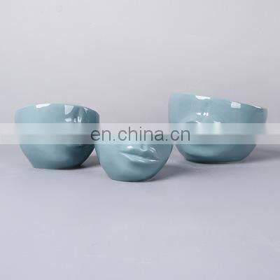 Modern Decorative Handmade Art Porcelain Creatice Vase Face Lip Design Ceramic Flower Pot photo-3