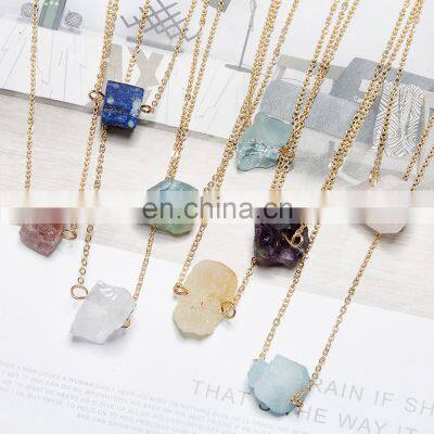 Natural Raw Stone Necklaces Girl Geometric Crystal Pendant Femme Gold Chain Necklaces Druzy Stone Crystal Fine Jewelry For Women