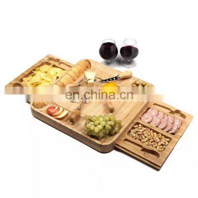 High Quality Hot Sale Bamboo Cheese Cutting Board Silde Out Drawer Cutlery Set Charcuterie Cheese Board And Knife Set Chopping