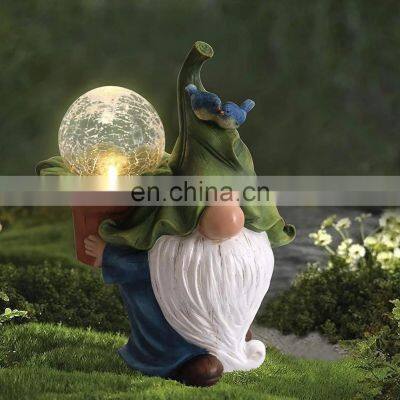 Garden Figurine Dwarf Statue Solar Powered Light Gnome Ornament Resin Waterproof Figurine Outdoor Yard Lawn Decoration