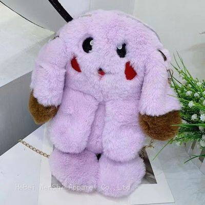 024Fur bag Cute bunny one shoulder cross bag plush bag children's wholesale schoolbag