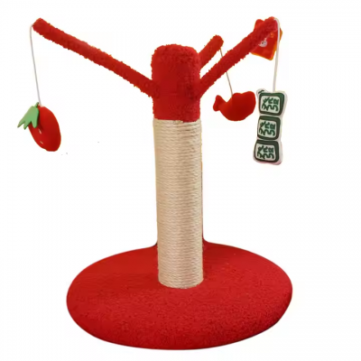 Meow Love Christmas Festive Cat Scratching Post Natural Sisal Teddy Fluffy Cat Toy Felt Red Green Strawberry Entertainment Exercise Claw Grinding