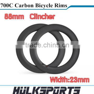 3K/UD matt carbon bicycle rim 88mm clincher carbon bike rim 700c full carbon clincher road bicycle rims Toray T700 carbon wheel