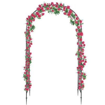 Wrought Iron Garden Fence with Integrated Arch and Trellis