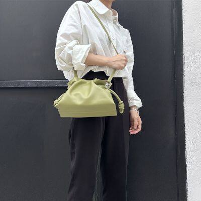 Brand Luxury Drawstring Long Shoulder Bag Crossbody Pleated Design Cowhide Lucky Bag Female Fashion Clutch Bucket Bag Roomy Bags