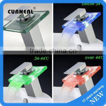 Temperature Sensor 3 Color Water Tap Glass Faucet Waterfall LED Faucet