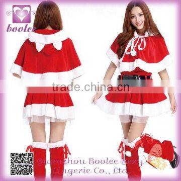 Sexy Red Santa Dress With Hood Plush Woman Christmas Costume 2014
