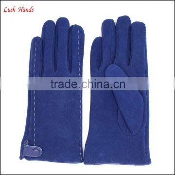 Women's blue pigsuede leather gloves to make fashion and warm