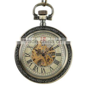 Steel Pocket Watch Chain Skeleton Dial Mechanical Pocket Watch WP130