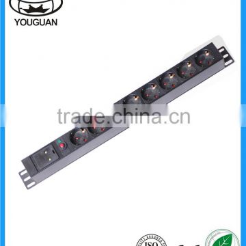 19''German 6 ways Type Industrial Power PDU Socket with overload protection