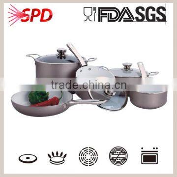 pressed cookware sets with heatproof paint ceramic coating soft touchable handle tempered glass lids