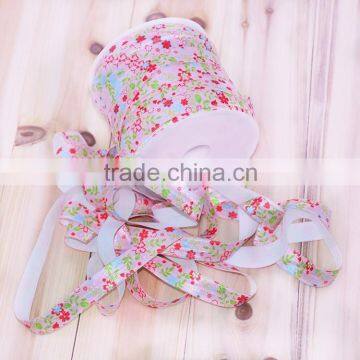 Hot-selling 5/8 Width Floral Fold Over Elastic,Printed FOE Elastic For Babygirl Hair Tie photo-2