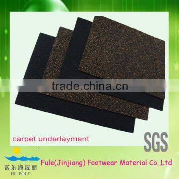 cork and rubber material underlayment for outdoor carpeting
