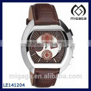 Fashion genuine leather band chronograph watch for men NEW DESIGN/BROWN LEATHER CHRONO MENS WATCH