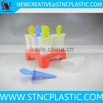 colorful smile face plastic popsicle mold with tray 6pcs