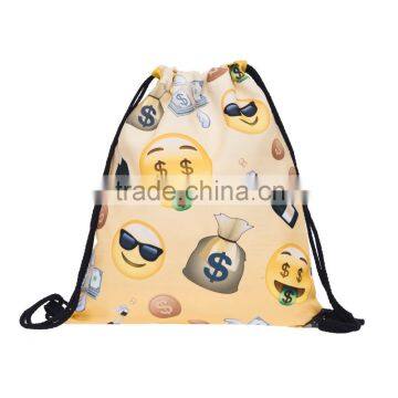 High Quality 3D Printed Emoji Dollars Promotional Drawstring Bag