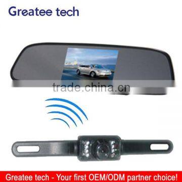 Wireless car rearview camera system with 4.3 inch mirror monitor