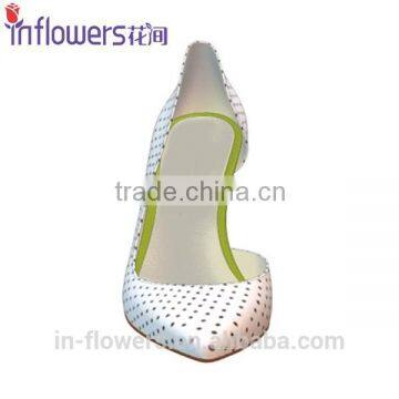White Leather Side Cut Pointed Toe Ladies High Heels photo-6