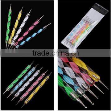 5Pcs 2Way Nail Dotting Pen Marbleizing Professional Nail Art Dot Paint Tools Set