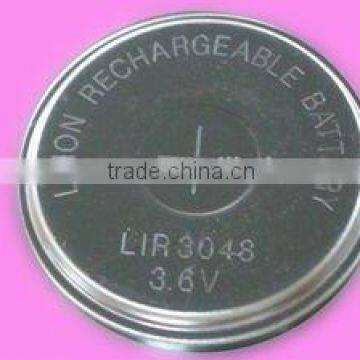 3.6V lithium rechargeable button cell battery lir3048
