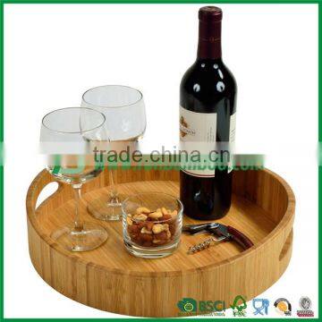 Organic round bamboo wine serving tray with handle                        
                                                                                Supplier's Choice