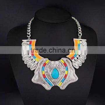 Antique sliver statement Fashion neckalce braided seed beads alloy leaves pendant necklace