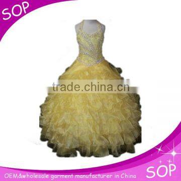 Hot sale beauty girls light yellow evening party dress