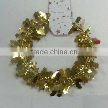 HOT SALE ! 9 Feet Party Decoration Metallic Gold Wired Holly Tinsel Garlands