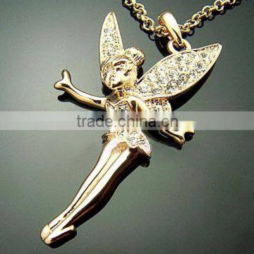 18k gold angel wing crystal wedding necklace