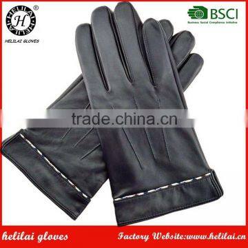 Bestselling Helilai OEM Winter Warm Cashmere Lined Men Black Luxury Leather Texting Driving Gloves