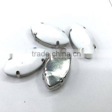 9*20mm navette marquise boat acrylic rhinestone claw setting brass bag gems silver sew on DIY garment accessories craft white