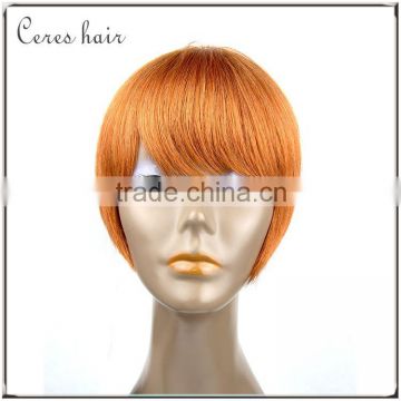 orange color wholesale sleek synthetic wig with bangs top quality bob wig