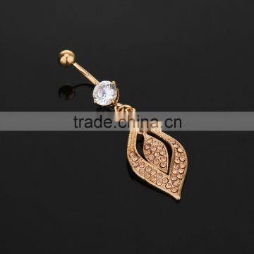 Multi Champagne Gems paved Dual Glod Plated Rhombus Inlay Dangle Belly Button Naval Ring.