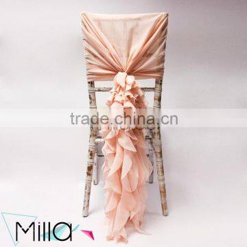 Hot Sale 2016 Wholesale Blush Chiffon Ruffled Wedding Chair Cover Sash Hood