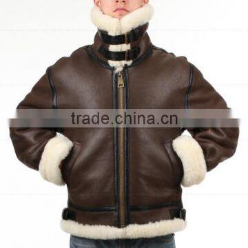 Mens Military Shearling Bomber Leather Jacket photo-3