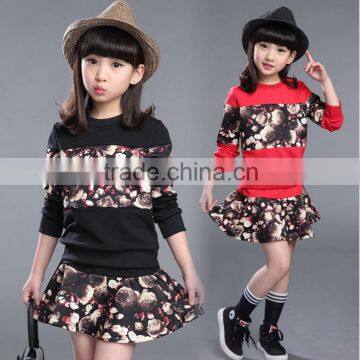 1910 Hot Sale Children Girl Long Sleeve Shirt+Skirt 2 pcs Clothing Set