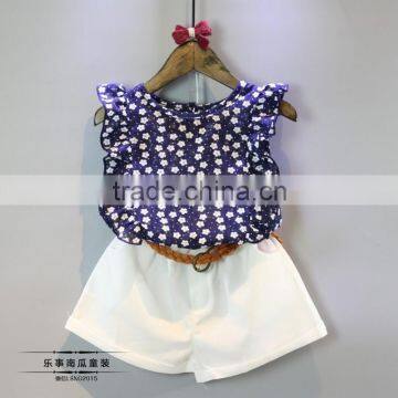 Wholesale Summer Fashionable Floral Pattern Pastoral Style Children Clothing Set for Girl