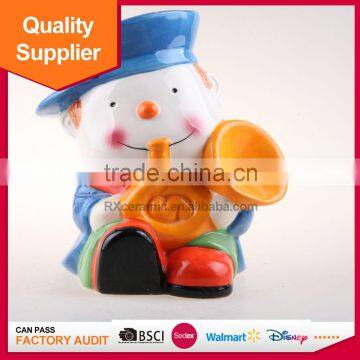 Delicate trumpet ceramic novelty piggy bank with a little boy