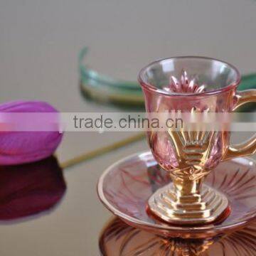 Glass beverage cups and saucers set