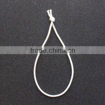 white elastic string with knot for tag