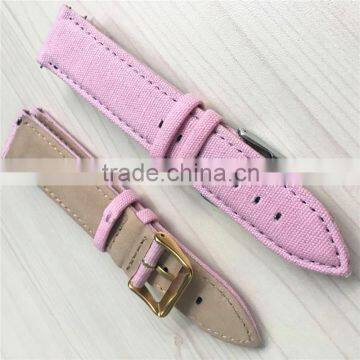 Pink Color Activity Pin Canvas Leather Watch Strap