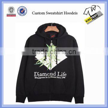 Custom Pocket Long Sleeve Pullover Black Plain Men Printed Hoodies